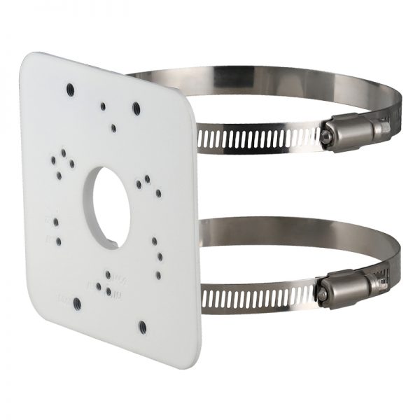 Heavy duty coated aluminium pole mount bracket for surveillance cameras with two clamps. Adjustable from Ø80~150mm.